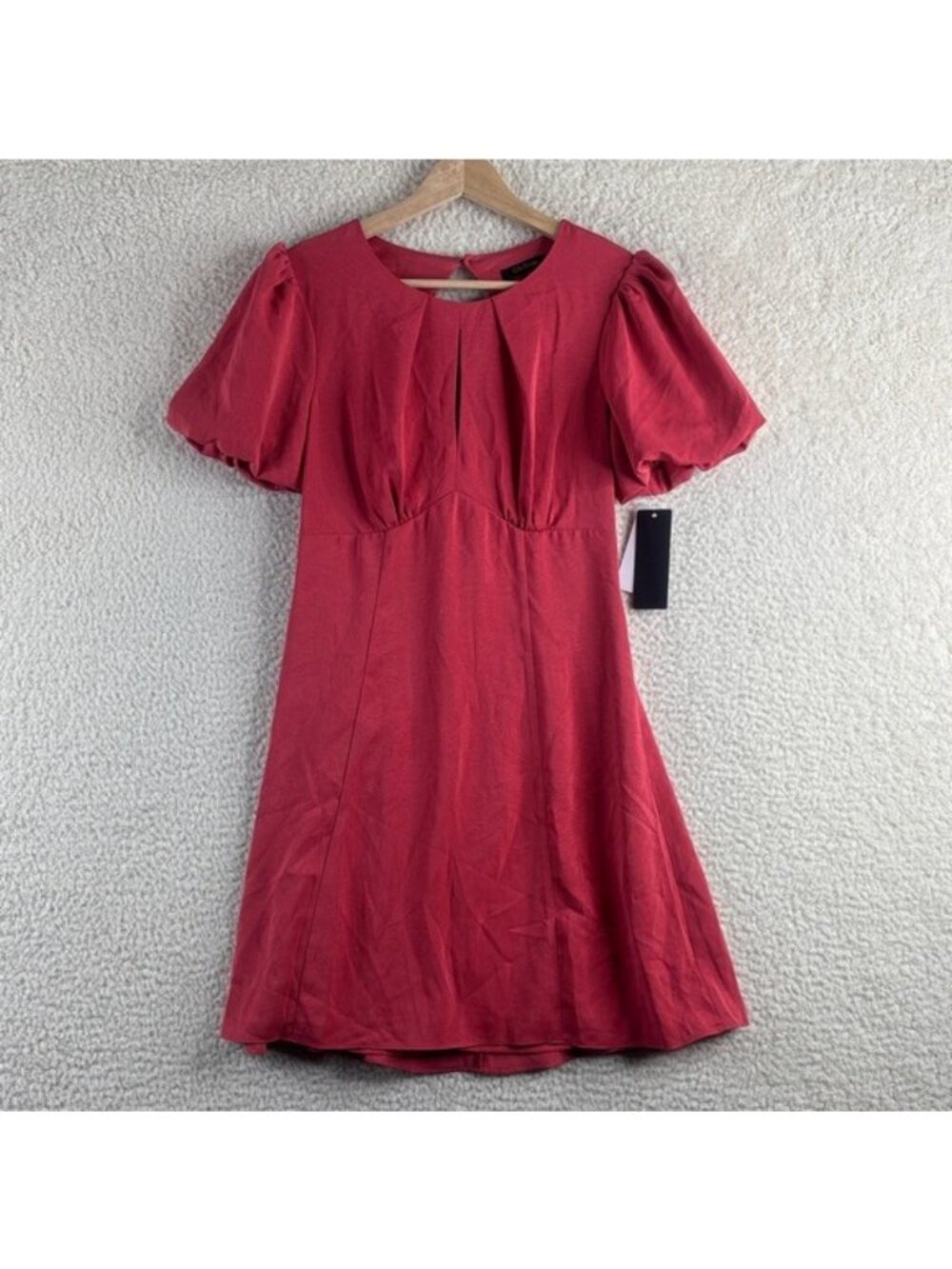 NWT City Studios Womens Coral Pink Puff Sleeve Tie Open-Back A-Line Dress Size 3 - Picture 2 of 16